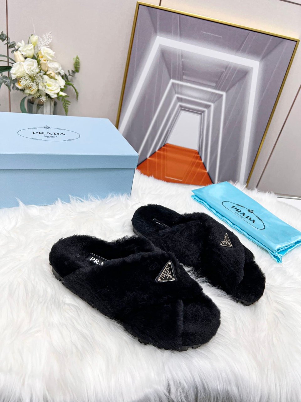 Prada Petal Black Terrycloth Sippers view 5