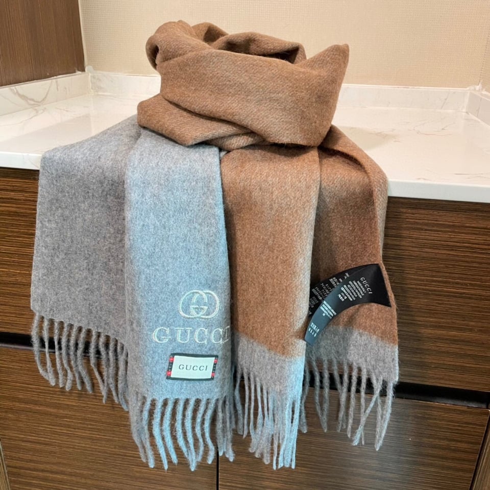 Gucci Cashmere Scarf Colorblock Gray Blue For Women 190cm view 7