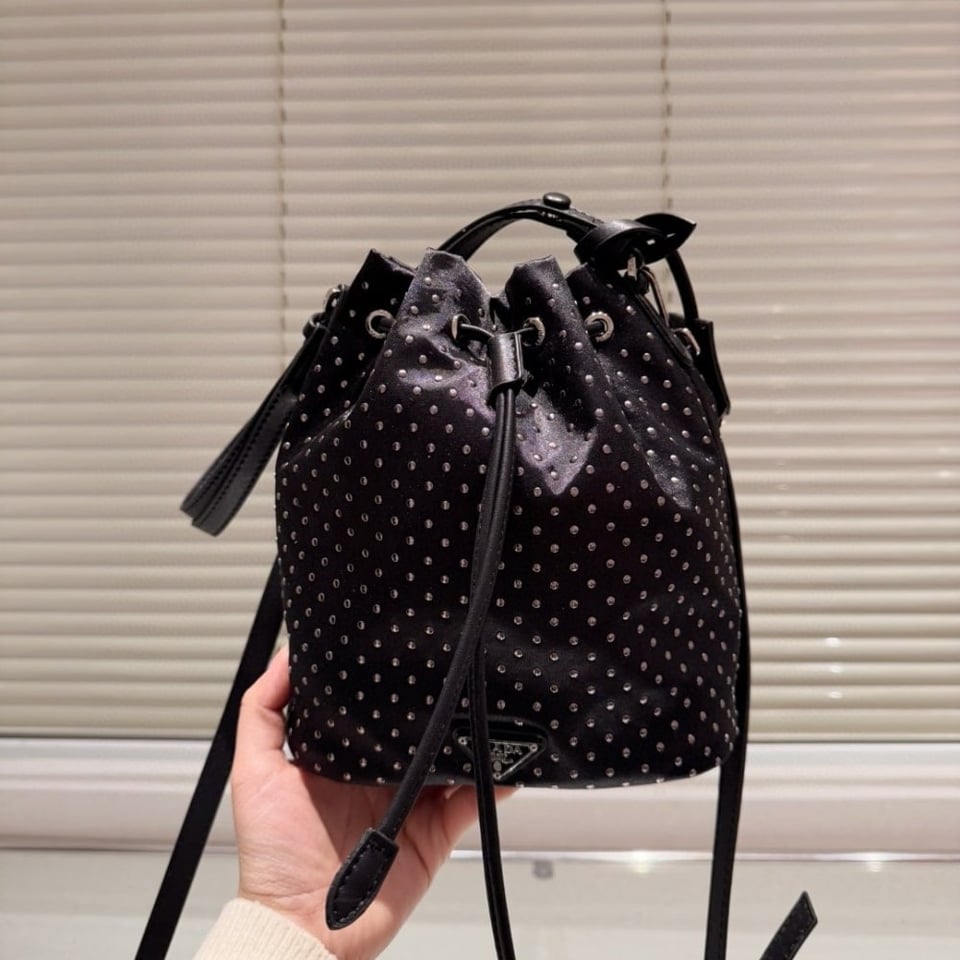 Prada Re Nylon Mini Bag With Studs Black 22Cm view 11