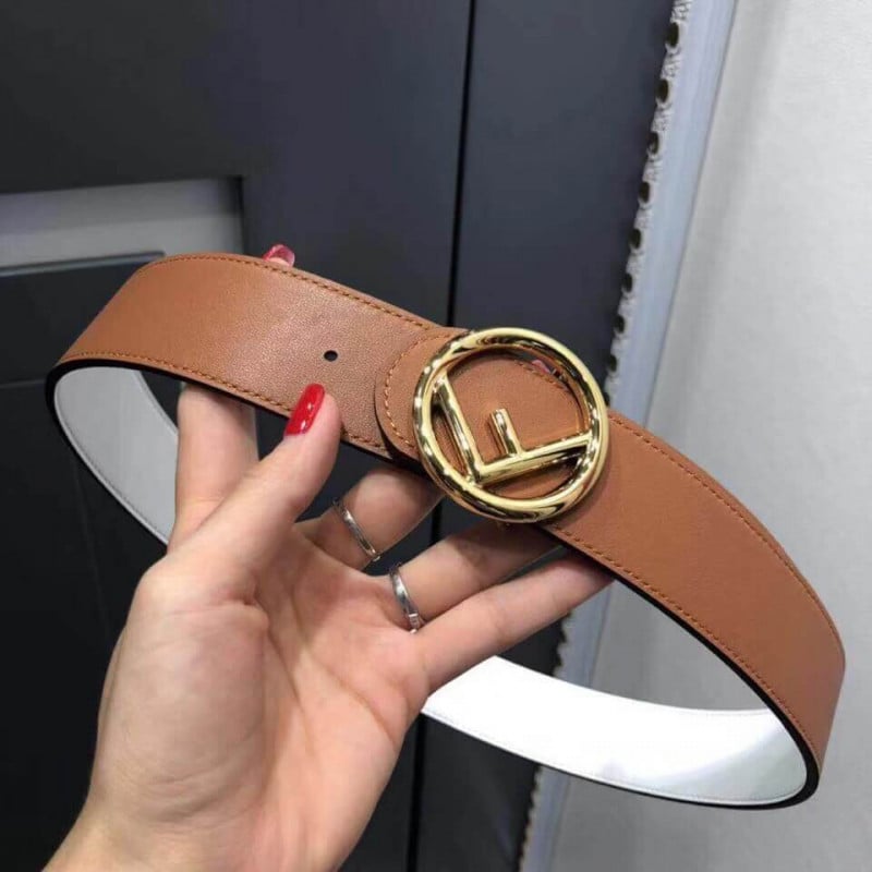 Fendi Reversible 40mm Round Buckle Belt 8C0579 Brown / White view 7