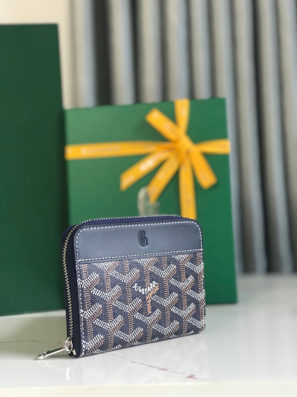 Goyard Matignon Mini Wallet 11cm Navy Blue Goyardine Canvas And Calfskin view 6