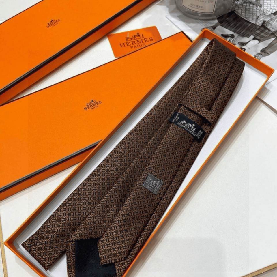 Hermes Brown Pattern Canvas Tie For Men view 8