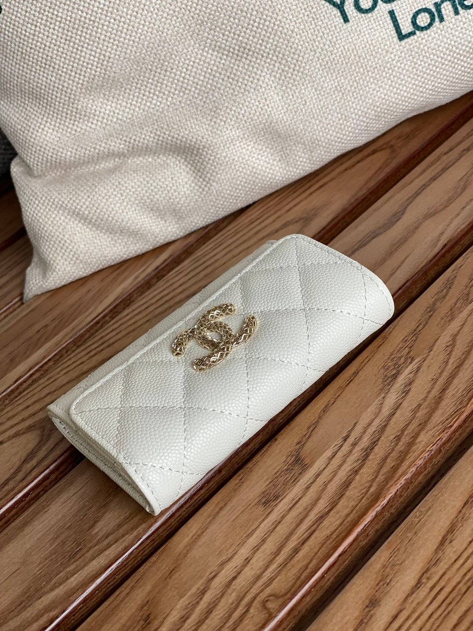 Chanel Small Wallet 11Cm White Caviar Light Gold Hardware view 5