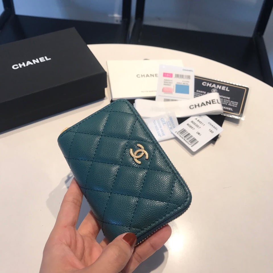 Chanel Zipped Caviar Purse 11 Ocean Calfskin Gold Icon view 5