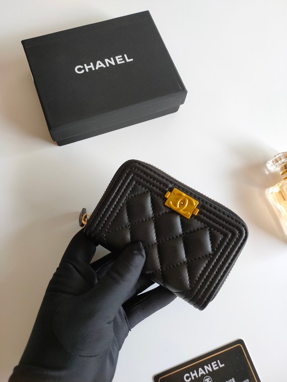 Chanel Boy Zip Coin Purse 11.5 Black Calfskin Gold Icon view 4