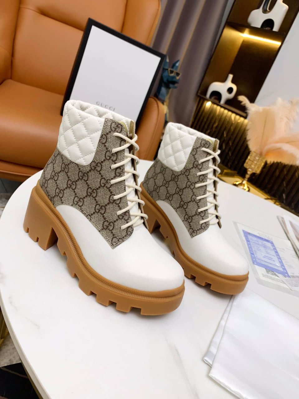 Gucci Gg Supreme Ankle Boots White view 3