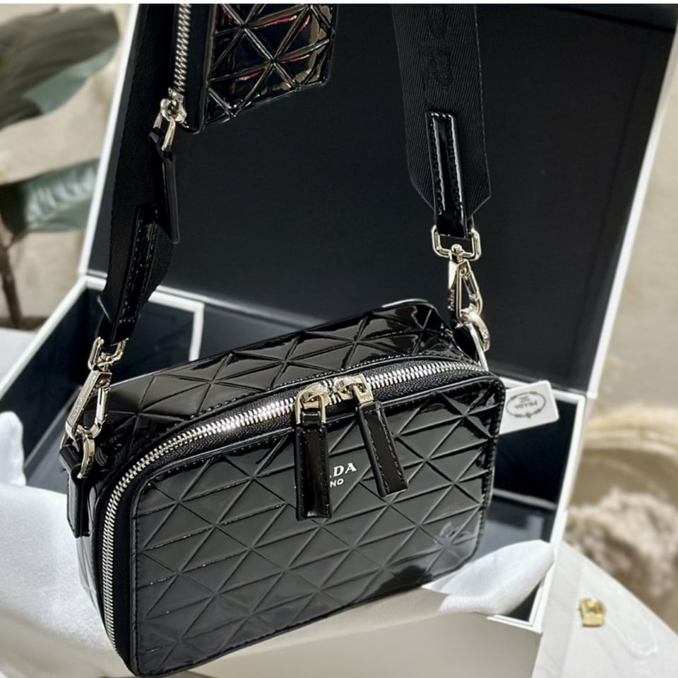 Prada Brique Brushed Leather Bag With Triangle Motif Black 18Cm view 10
