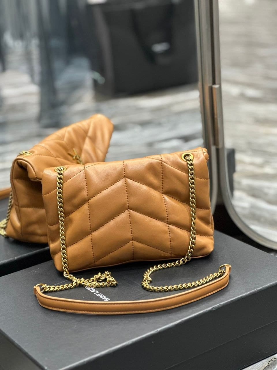 Saint Laurent Puffer Toy Bag In Quilted Light Brown 26Cm view 4
