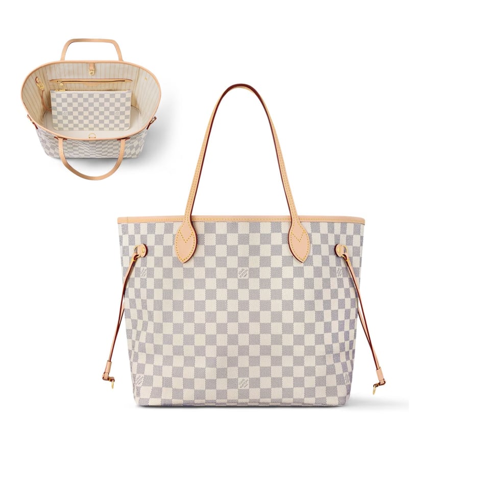 Louis Vuitton Neverfull MM Tote Bag Damier Azur Canvas Beige 31cm N40604 view 2