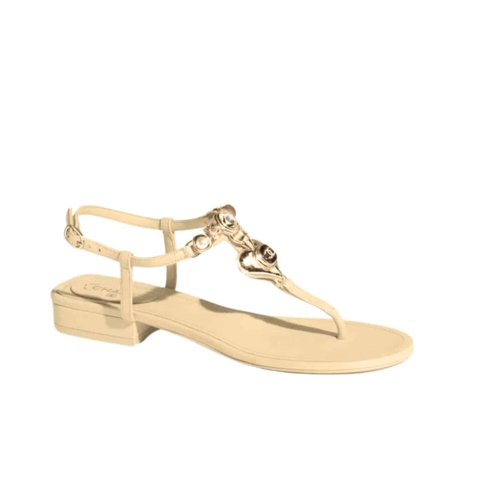 Chanel Shiny Pearl Crystal Cc Heart Thong Sandals Yellow G39674 X01000 0S083 view 2