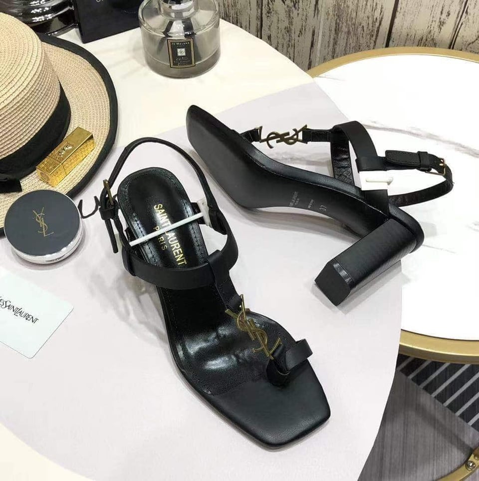 Saint Laurent Cassandra Leather Slingback Sandals Black 658198Dwett1000 view 8