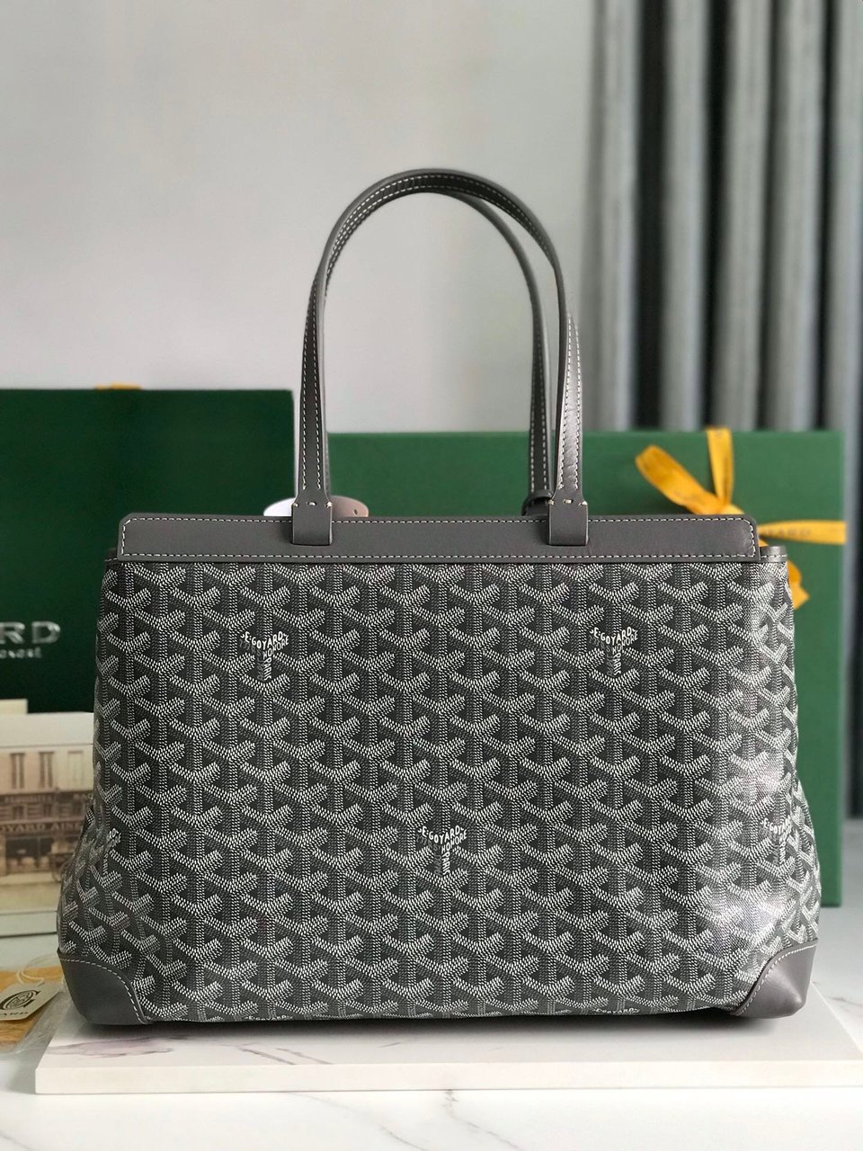 Goyard Bellechasse Biaude Pm Bag 36cm Gray Goyardine Canvas And Calfskin Trim view 6
