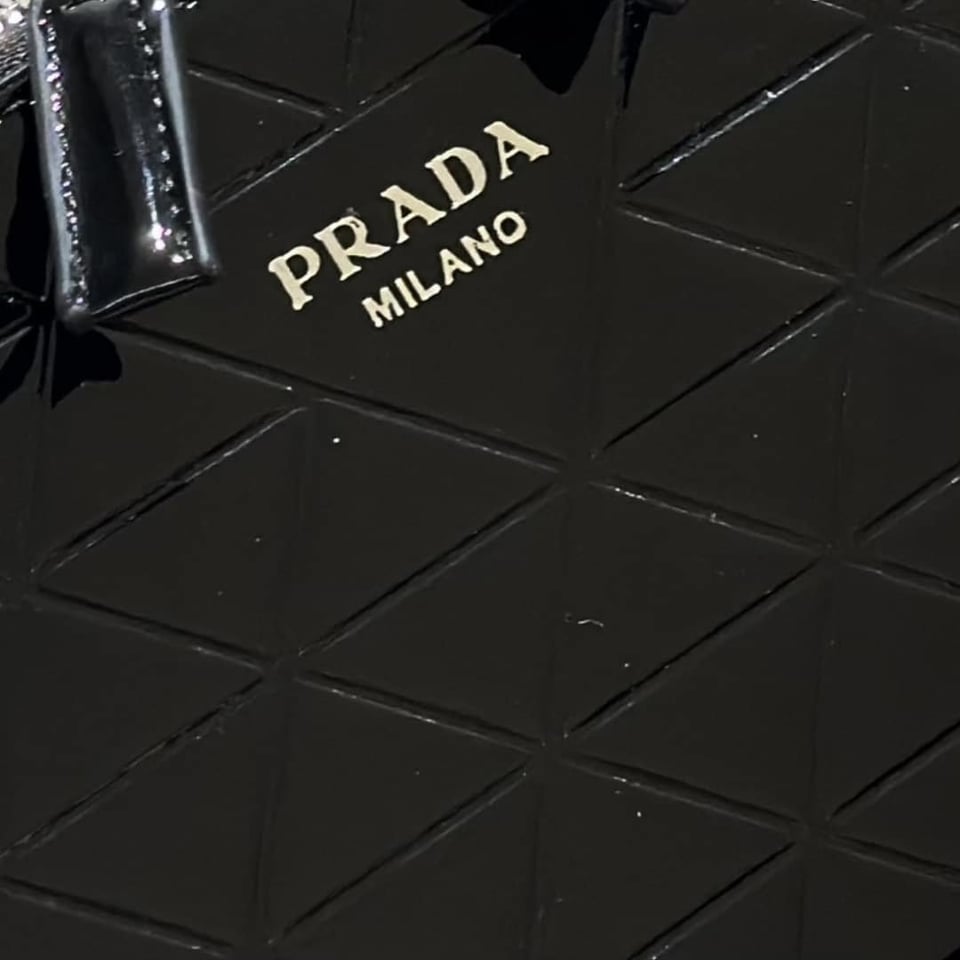 Prada Brique Brushed Leather Bag With Triangle Motif Black 18Cm view 11