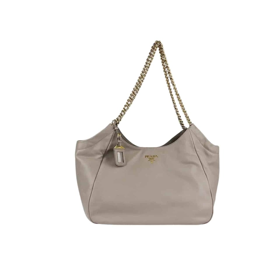 Prada Pomice Soft Calfskin Leather Chain Tote Bag Beige 38Cm view 2