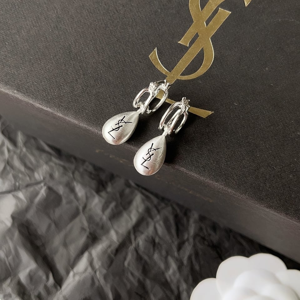 Saint Laurent Teardrop Earrings With Ysl Logo Silver