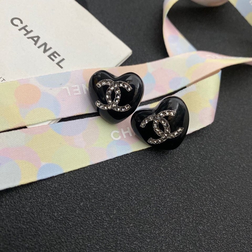 Chanel Heart Black Earrings view 3