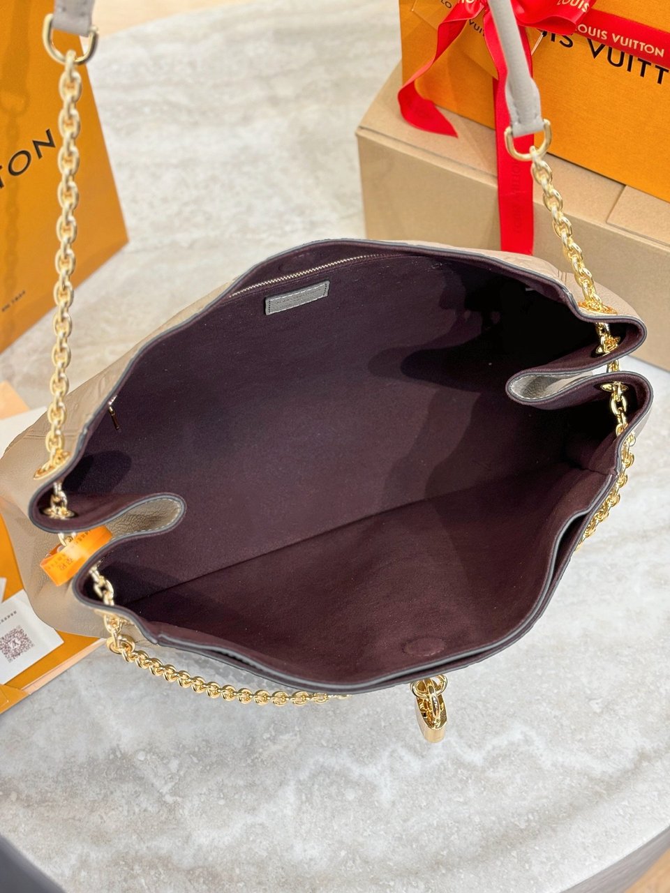 Louis Vuitton LV Anytime MM Monogram Empreinte Bag Tourterelle Gray M14658 42cm/ 16.5in view 10