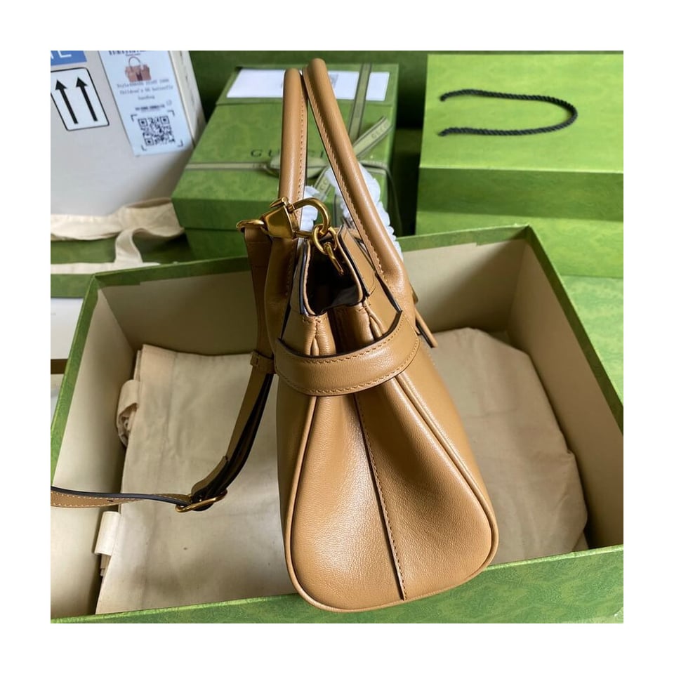 Gucci Small Top Handle Bag with Double G in Brown Leather view 9
