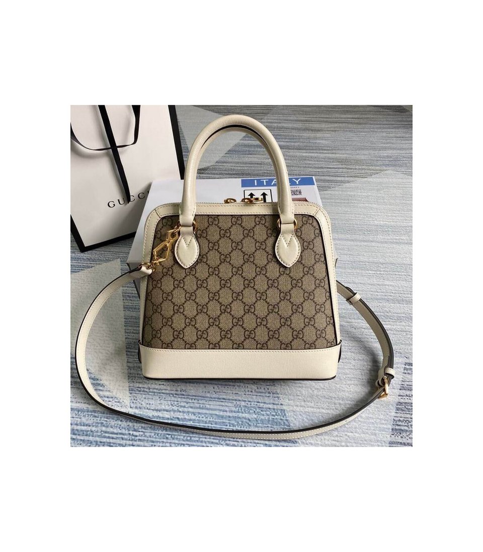Gucci 1955 Horsebit mall Top Handle Bag In White GG Supreme Canvas 25cm view 4