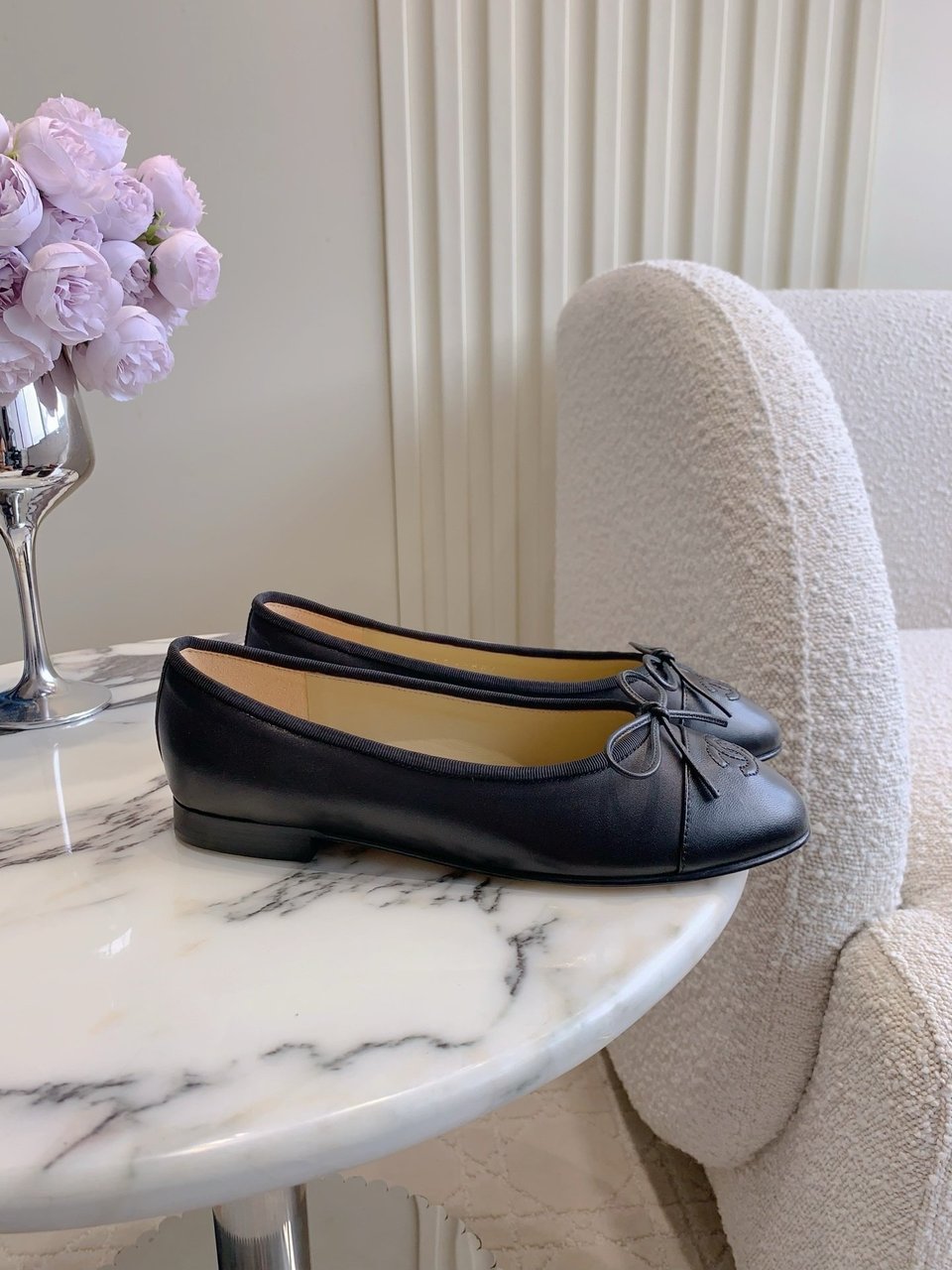 Chanel Cambon Leather Ballet Flats Black For Women view 3