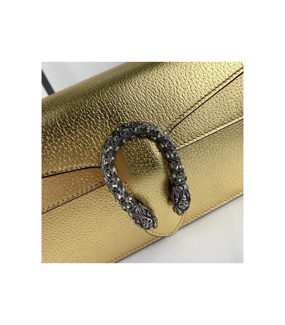 Gucci Dionysus Small Shoulder Bag in Gold Lame Leather view 13