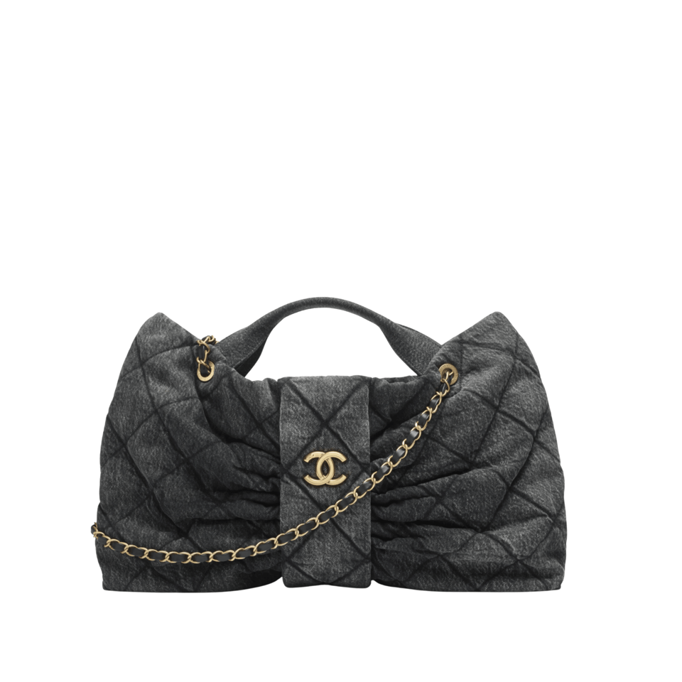 Chanel Grey Bow Pattern Chain Shoulder Bag view 2
