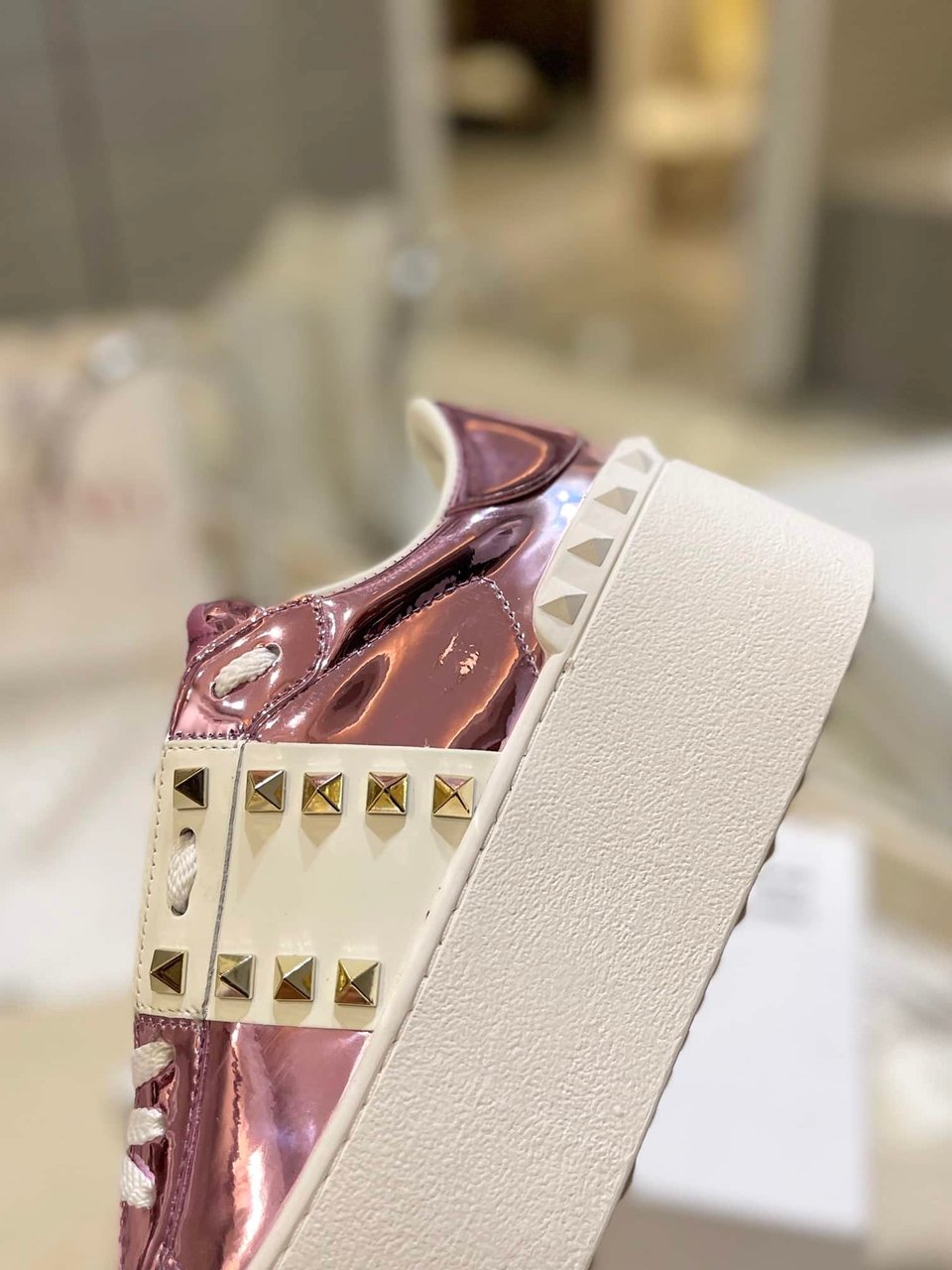 Valentino Garavani Flatform Rockstud Untitled Sneaker Metallic Pink view 6