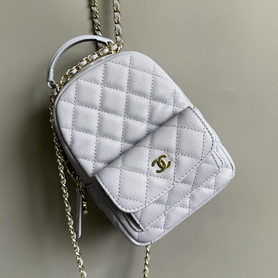 Chanel Mini 18 Backpack White Caviar Light Gold Hardware
