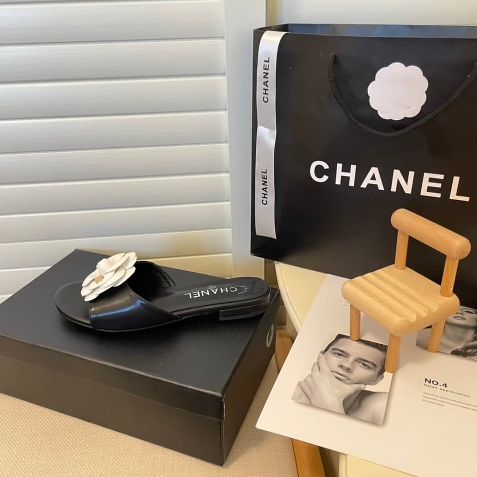 Chanel White Camellia Slides Black view 9