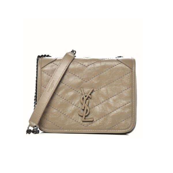 Saint Laurent Niki Vintage Leather Chain Wallet Beige 19Cm