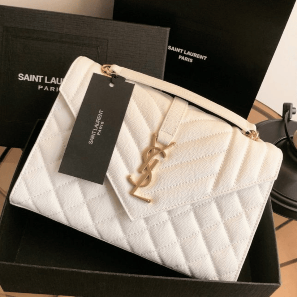 Saint Laurent Envelope Small Bag In Mix Matelasse Grain De Poudre Embossed White view 4