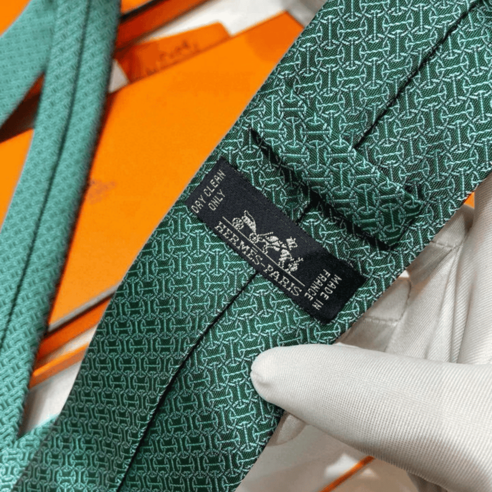Hermes Green Pattern Canvas Tie For Men view 3