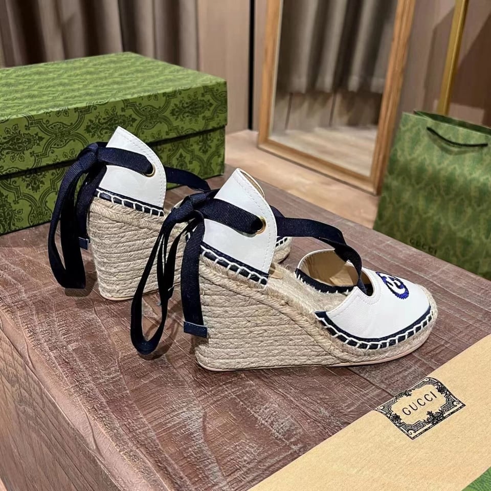 Gucci Gg Canvas Wedge Espadrilles White view 6