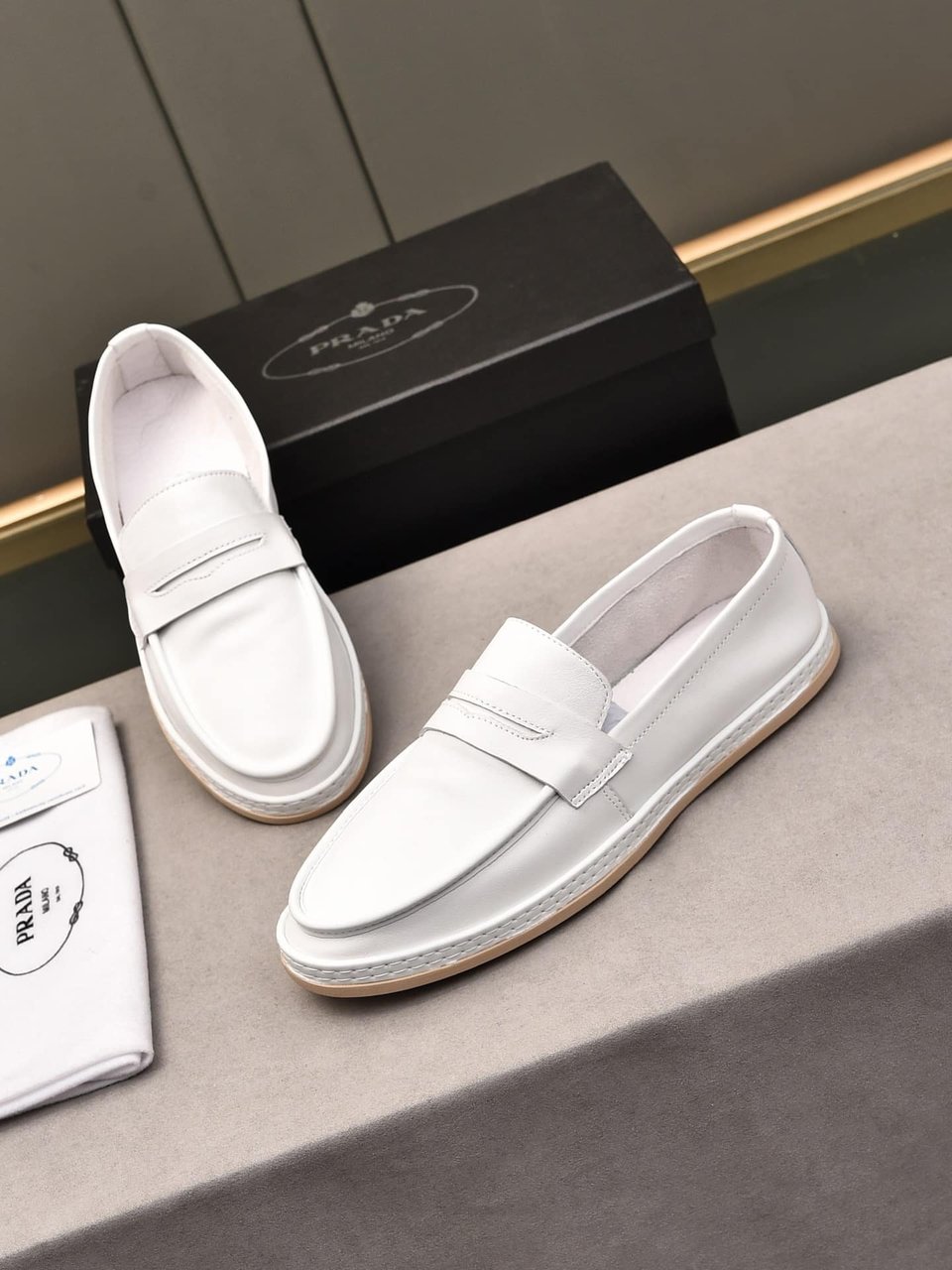 Prada Men’S Flat Loafers Leather White view 8