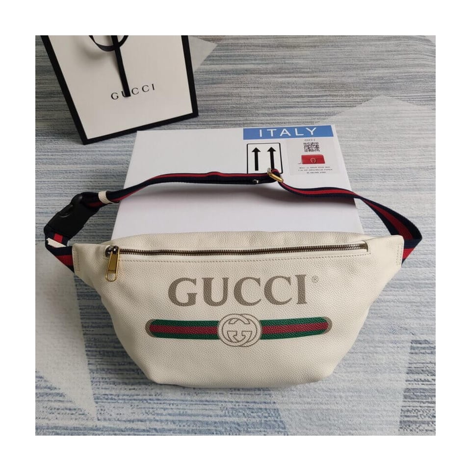 Gucci Print Leather Belt Bag White view 3