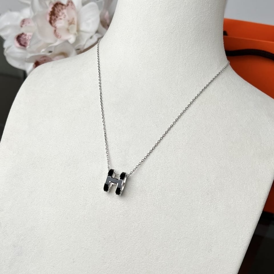 Hermes Mini Pop H Pendant Necklace Black And Silver view 2
