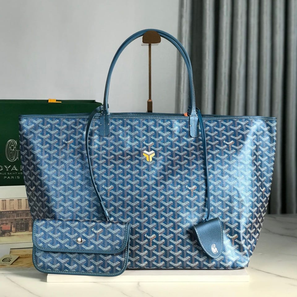 Goyard Saint Louis Gm Bag 40Cm Deep Blue Canvas Chevroches Calfskin view 2