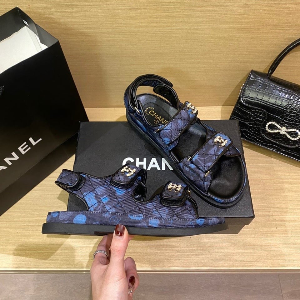 Chanel Dad Slingback Sandals Blue Black view 4