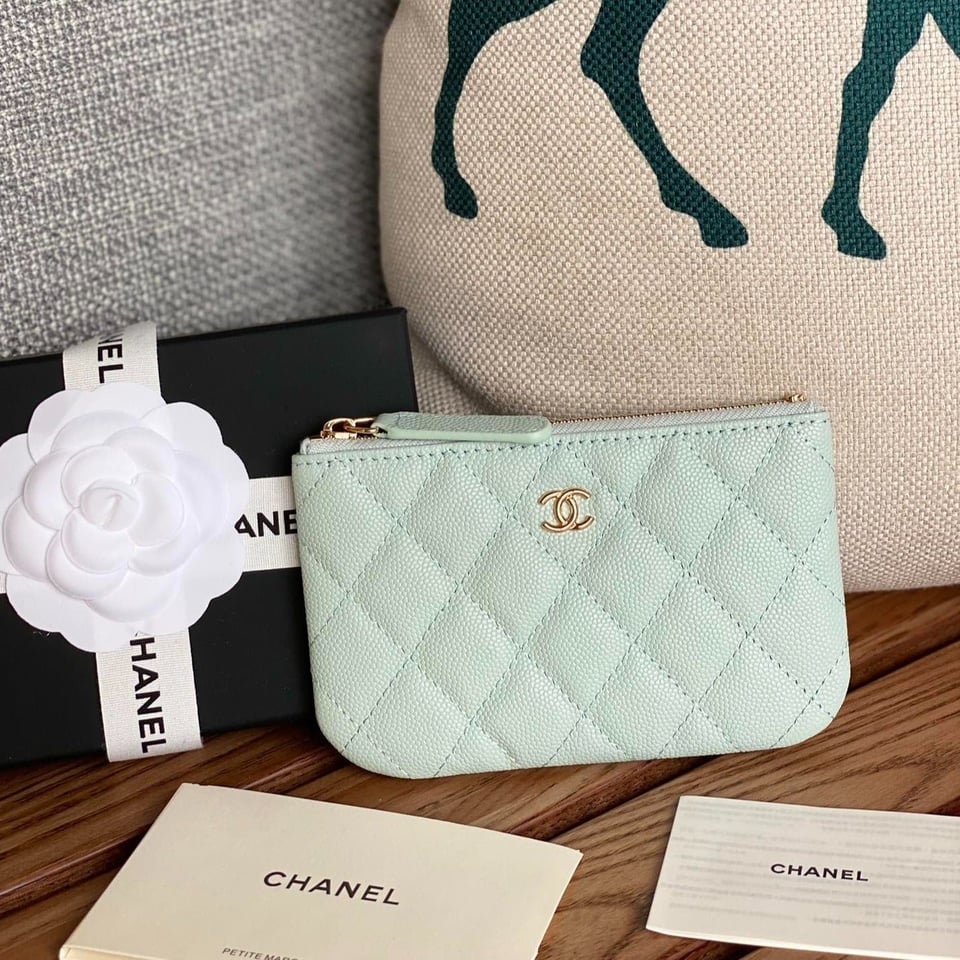 Chanel Zipped Wallet 15 Light Cloud Blue Caviar Gold Hardware view 2