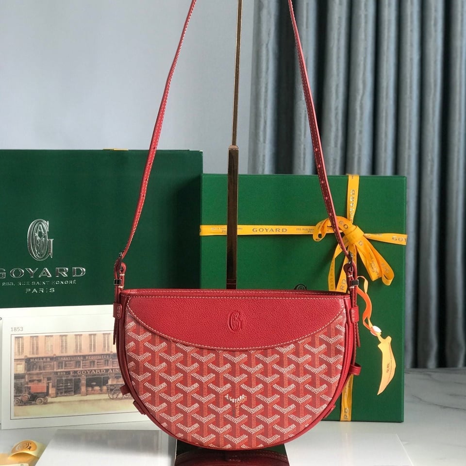 Goyard Hirondelle Bag 25 Cm Classic Red Lambskin And Goyardine Canvas view 11