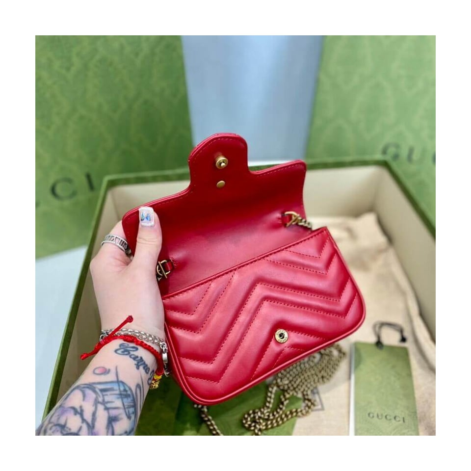 Gucci GG Marmont Matelasse Chevron Leather Super Mini Bag Red view 12