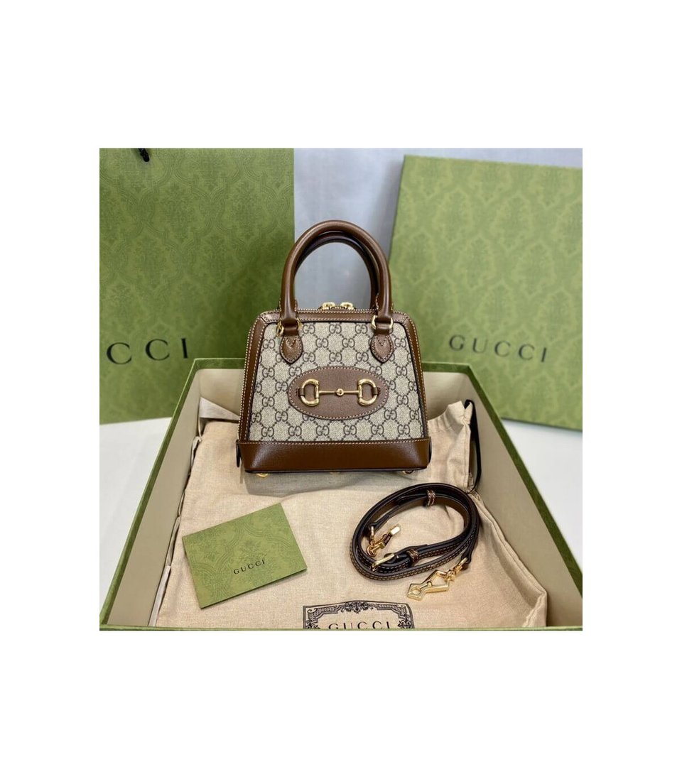 Gucci Horsebit 1955 Mini Top Handle Bag In Brown GG Supreme Canvas 20cm/ 7.9in view 6