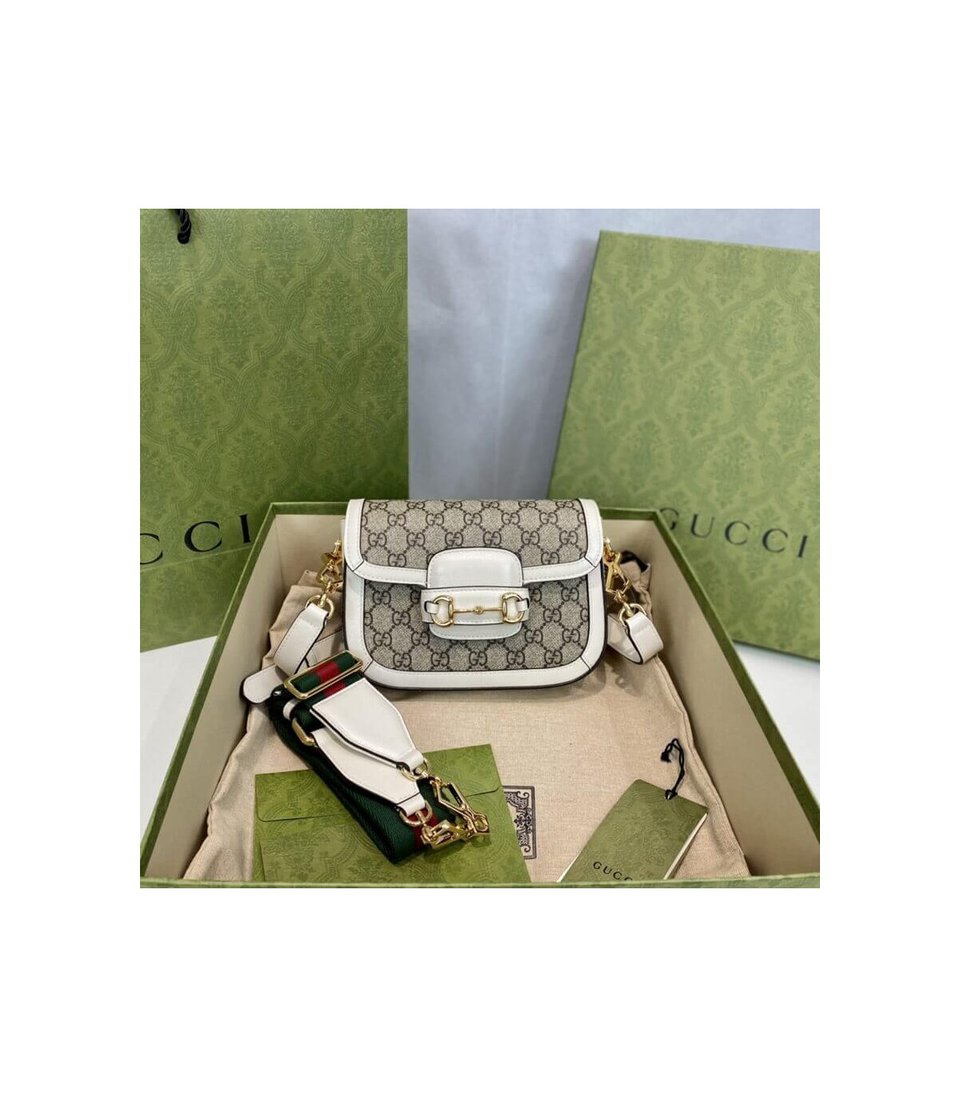 Gucci Horsebit 1955 Mini Bag in GG Supreme White 20.5cm view 4