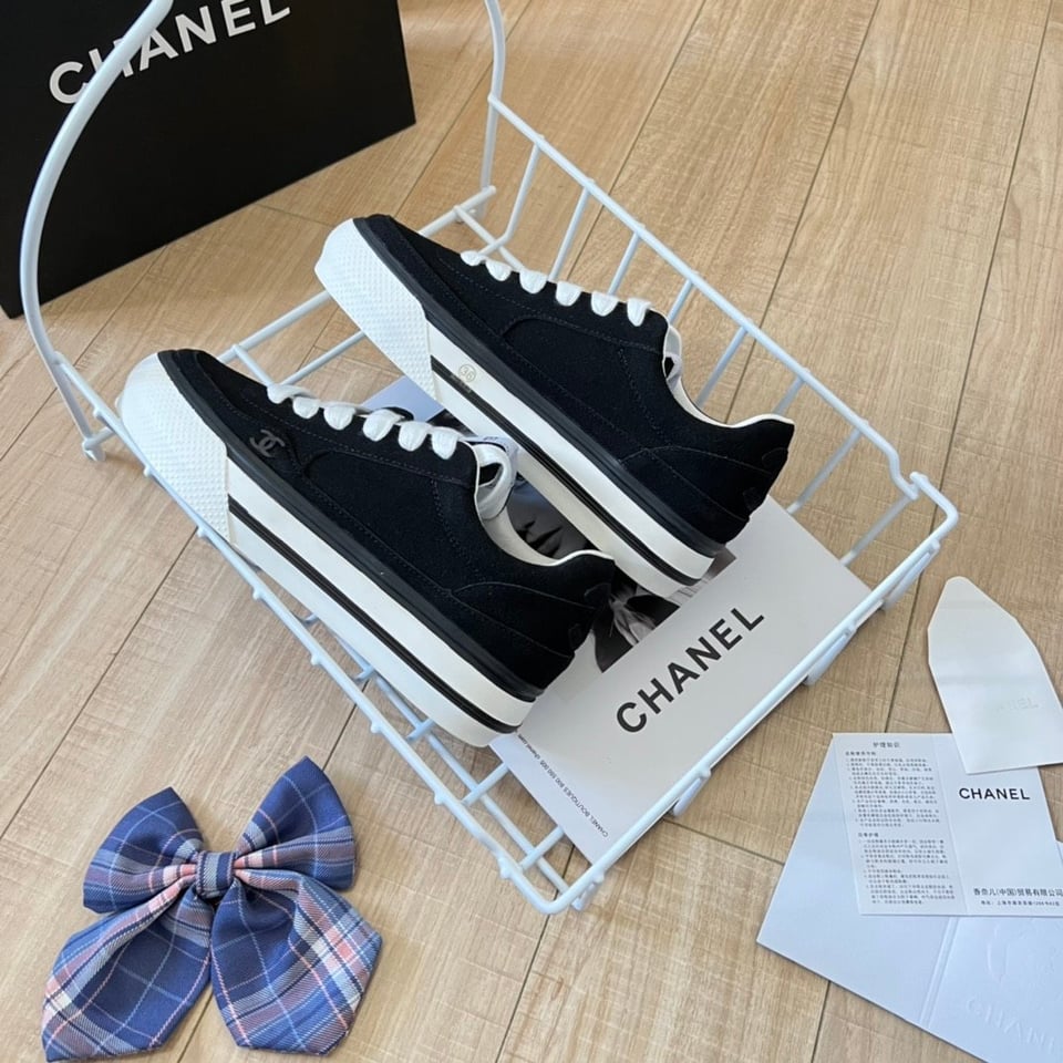 Chanel Suede Leather Runners Black view 3