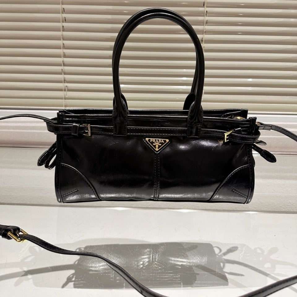 Prada Medium Leather Handbag Black 32Cm view 3