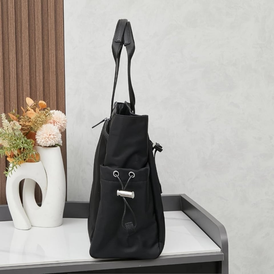 Prada Re Nylon And Saffiano Tote Black 39Cm view 4