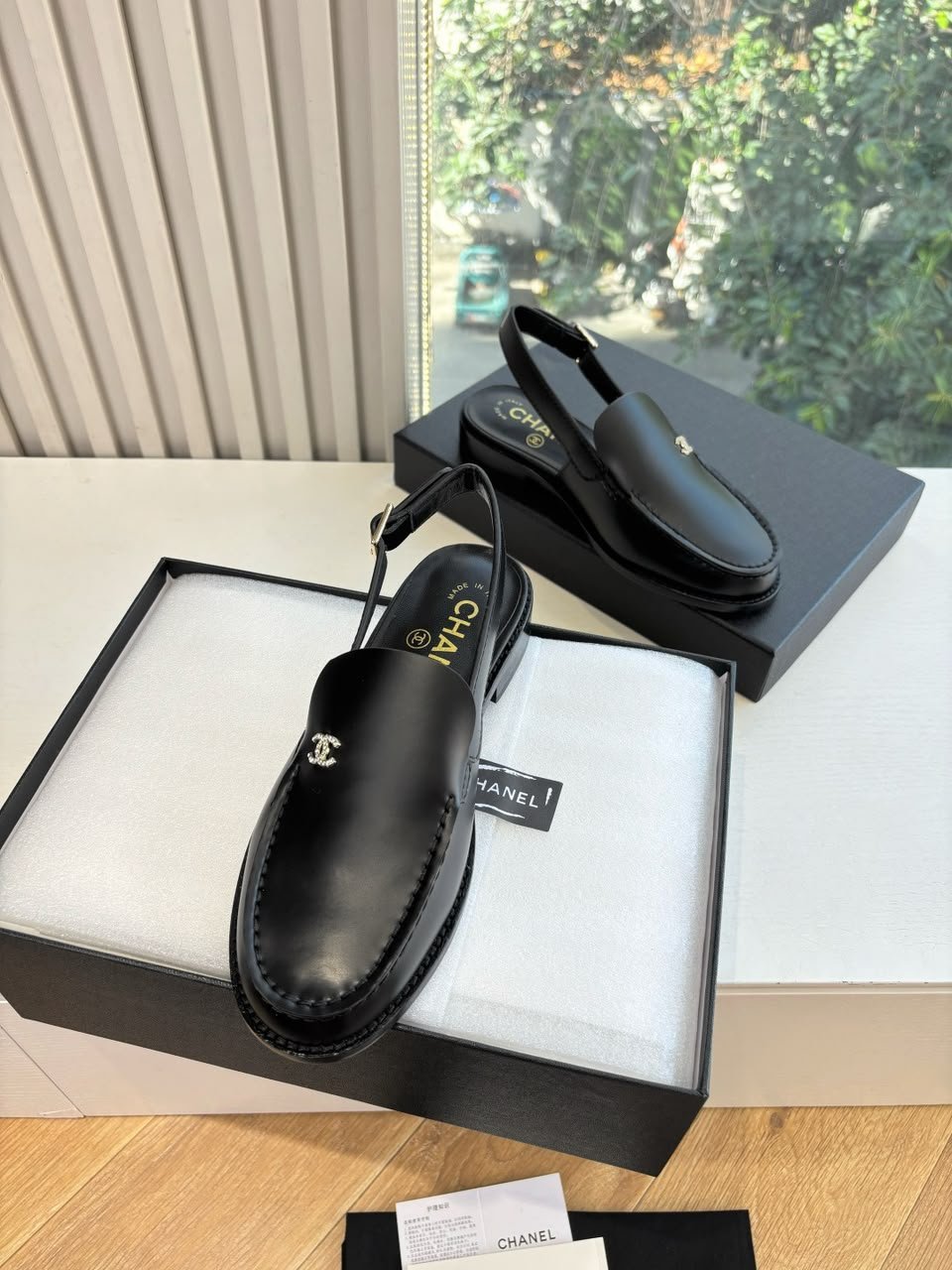 Chanel Calfskin Slingback Mules with CC Logo Black Calfskin G39842 view 3