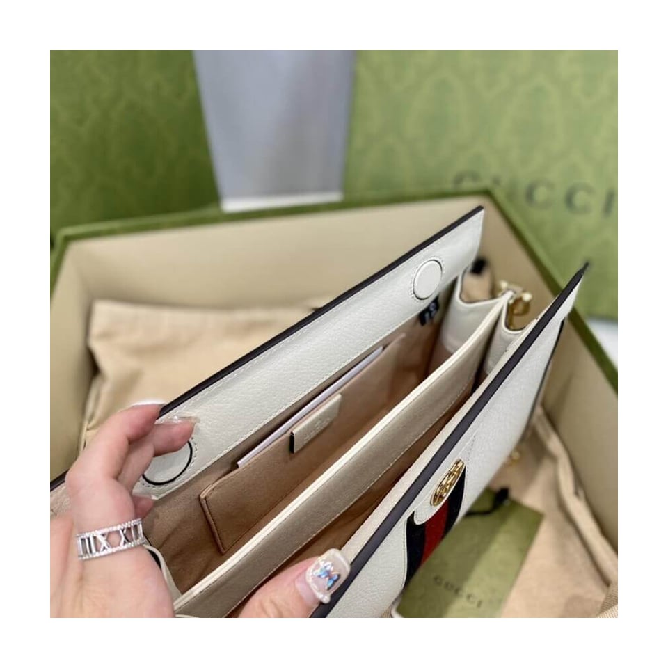 Gucci Ophidia Small Shoulder Bag in White Leather view 12