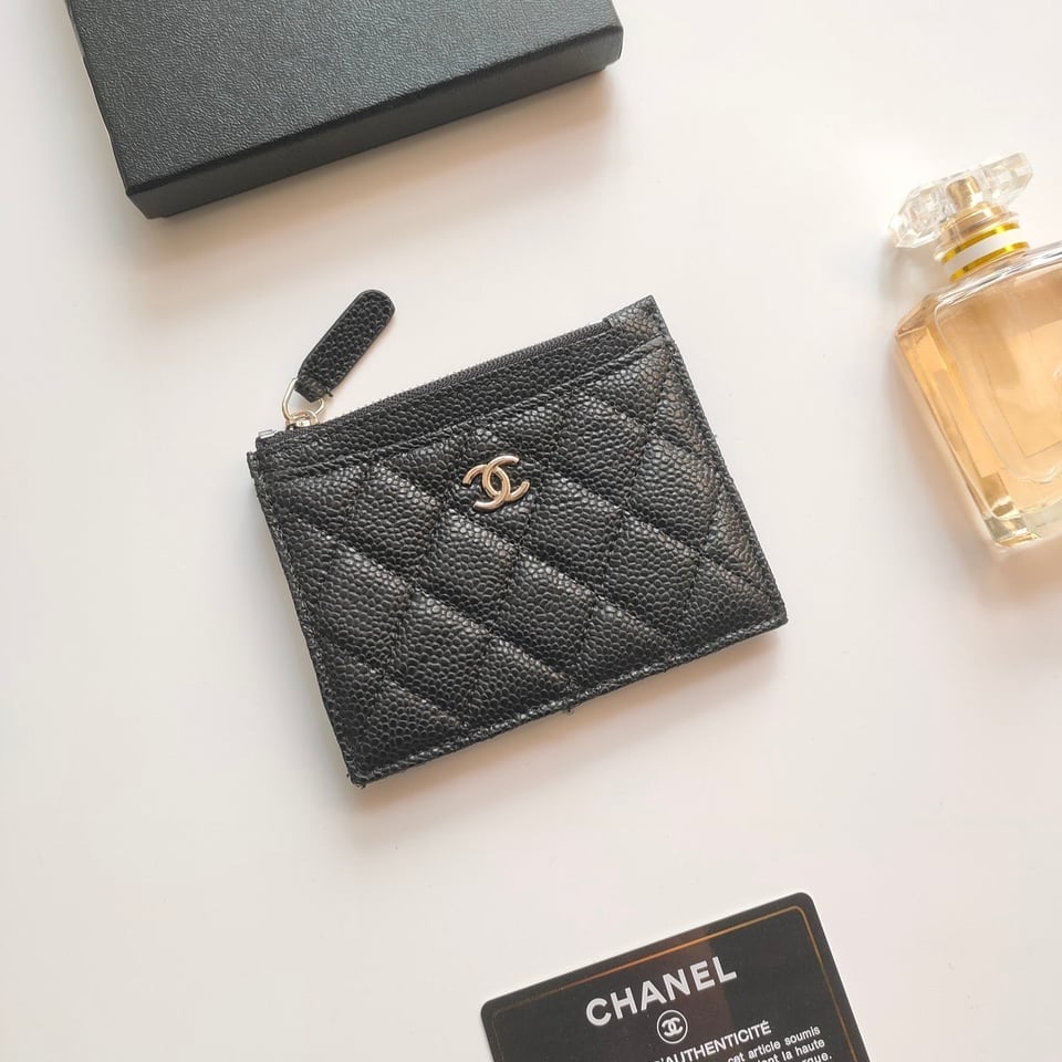 Chanel Zipped Card Holder 11.5 Black Grained Calfskin Gold Icon view 2