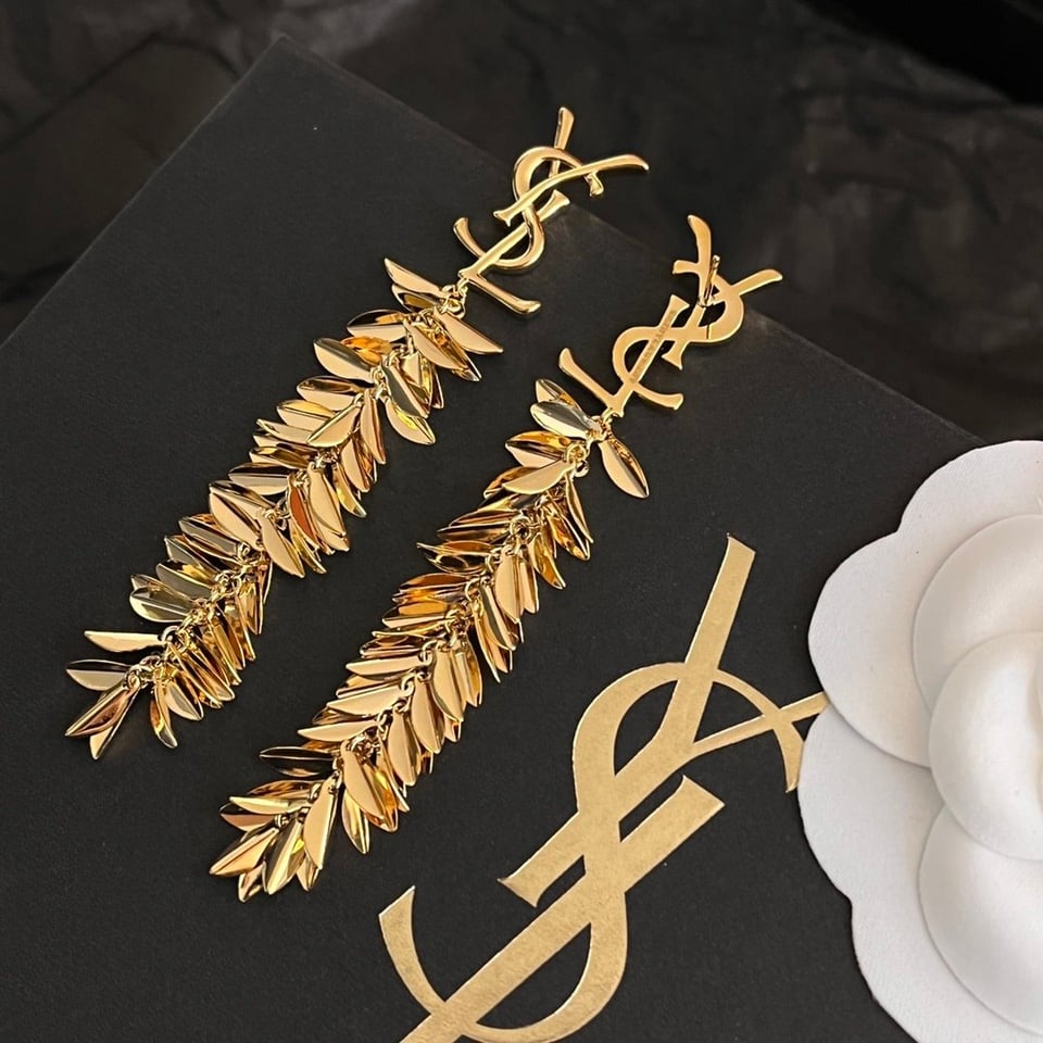 Saint Laurent Ysl Leaf Tassel Gold Earrings view 6